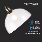 V-TAC átlátszó üveg csillár, függeszték E27 foglalattal, O200mm - SKU 37372