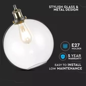 V-TAC átlátszó üveg csillár, függeszték E27 foglalattal - SKU 3739