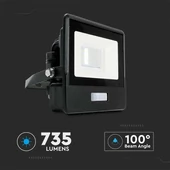 V-TAC beépített mozgásérzékelős LED reflektor 10W meleg fehér, fekete házzal - SKU 20256