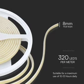 V-TAC DC24V COB LED szalag IP67, 320 db/m meleg fehér - SKU 23138
