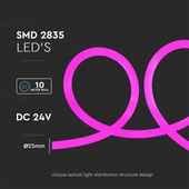 V-TAC DC24V henger alakú LED neon szalag IP20 SMD 2835 chip pink színű - SKU 6874