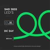 V-TAC DC24V henger alakú LED neon szalag IP20 SMD 2835 chip zöld színű - SKU 6871