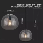 V-TAC designer füstözött üveg csillár, függeszték E27 foglalattal - SKU 3887