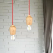 Wooden Pendant Light Red Wire