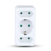 2 Ways Adapter With 2 Euro Socket 10A , 1 Socket 10/16A 250V ( Label+ Polybag ) White