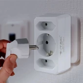 2 Ways Adapter With 2 Euro Socket 10A , 1 Socket 10/16A 250V ( Label+ Polybag ) White