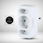 2 Ways Adapter With 2 Euro Socket 10A , 1 Socket 10/16A 250V ( Label+ Polybag ) White