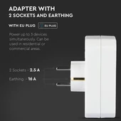 Adapter With Earthing Contact 2 Socket 2.5A 1 Socket 16A White