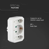 Adapter With Earthing Contact 2 Socket 2.5A 1 Socket 16A White