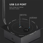 V-TAC fali LED COB olvasólámpa kapcsolóval és USB porttal fekete 3W meleg fehér, fekete - SKU 1487