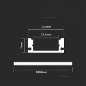 V-TAC falon kívüli fehér színű alumínium LED szalag profil, fehér fedlappal 2m - SKU 3365
