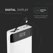V-TAC fehér, 20000mAh powerbank vezeték nélküli töltővel, kijelzővel - SKU 8860