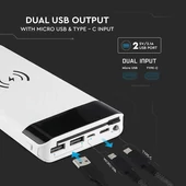 V-TAC fehér, 20000mAh powerbank vezeték nélküli töltővel, kijelzővel - SKU 8860