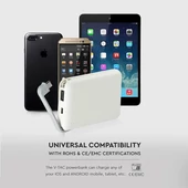 V-TAC fehér, 5000mAh powerbank, beépített kábellel, jelzőfénnyel - SKU 8864