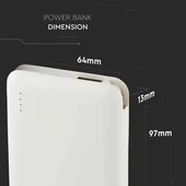 V-TAC fehér, 5000mAh powerbank, beépített kábellel, jelzőfénnyel - SKU 8864