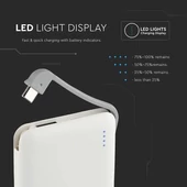 V-TAC fehér, 5000mAh powerbank, beépített kábellel, jelzőfénnyel - SKU 8864