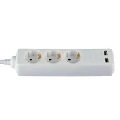 3 Ways Socket With 2 USB (3G 1.5MM2 X 5M) Polybag With Card White