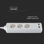 3 Ways Socket With 2 USB (3G 1.5MM2 X 5M) Polybag With Card White