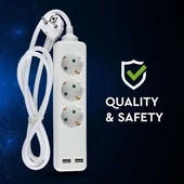 3 Ways Socket With 2 USB (3G 1.5MM2 X 5M) Polybag With Card White