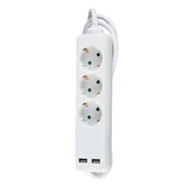 3 Ways Socket With 2 USB (3G 1.5MM2 X 5M) Polybag With Card White