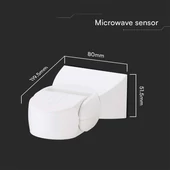 V-TAC fehér mikrohullámú szenzoros fali mozgásérzékelő, 180°, IP65 - SKU 23164