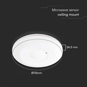 V-TAC fehér mikrohullámú szenzoros lapos mennyezeti mozgásérzékelő, 360°, IP20 - SKU 23163
