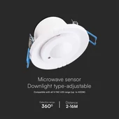 V-TAC fehér mikrohullámú szenzoros süllyeszthető mozgásérzékelő, 360°, IP20 - SKU 23165