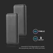 V-TAC fekete 10000mAh powerbank, 30cm Type-C kábellel - SKU 23036