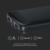 V-TAC fekete 10000mAh powerbank, Power Delivery, gyorstöltéssel, Type-C kábellel - SKU 7833
