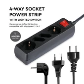 4 Holes Socket Whit Switch (3G 1.5MM2 X 1.5M ) Polybag With Card Black