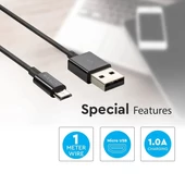 1 M Micro USB Cable Black - Silver Series