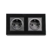 EU Socket 16A Glass Panel 2 Way Black