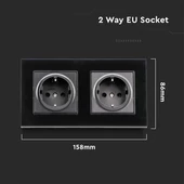 EU Socket 16A Glass Panel 2 Way Black