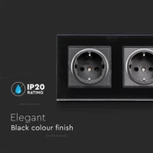 EU Socket 16A Glass Panel 2 Way Black