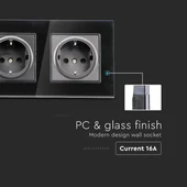 EU Socket 16A Glass Panel 2 Way Black