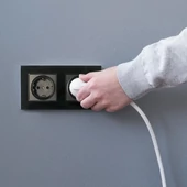 EU Socket 16A Glass Panel 2 Way Black