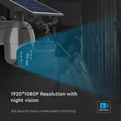 White WiFi Solar powered outdoor PTZ camera, with motion sensor
