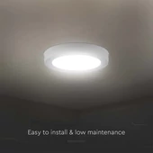 V-TAC felületre szerelhető, műanyag IP20, kerek LED panel 18W, meleg fehér - SKU 7876