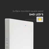 V-TAC felületre szerelhető, műanyag IP20, négyzet LED panel 18W, meleg fehér - SKU 10498