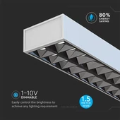 V-TAC függeszthető dimmelhető lineáris LED lámpa UGR<6 118cm 60W természetes fehér - SKU 607