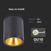 Surface Mounted GU10 Fitting Round Black