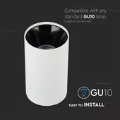 V-TAC GU10 LED falon kívüli lámpatest, fehér+fekete - SKU 8589
