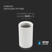 V-TAC GU10 LED falon kívüli lámpatest, fehér, tartozék GU10 foglalattal, 10 cm - SKU 8948
