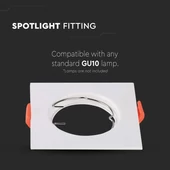 V-TAC GU10 LED műanyag spotlámpa keret, fehér szögletes fix lámpatest, 2 db/csomag - SKU 6642