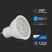 V-TAC GU10 LED spot égő 6.5W hideg fehér 110° - SKU 194