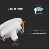 V-TAC GU10 LED spotlámpa keret, fehér+rózsaarany fix lámpatest - SKU 3123