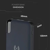 V-TAC kék, 8000mAh powerbank vezeték nélküli töltővel, kijelzővel - SKU 8862