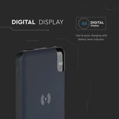 V-TAC kék, 8000mAh powerbank vezeték nélküli töltővel, kijelzővel - SKU 8862