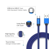 V-TAC kék, USB - Type-C 1m hálózati kábel - SKU 8630