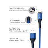 V-TAC kék, USB - Type-C 1m hálózati kábel - SKU 8633